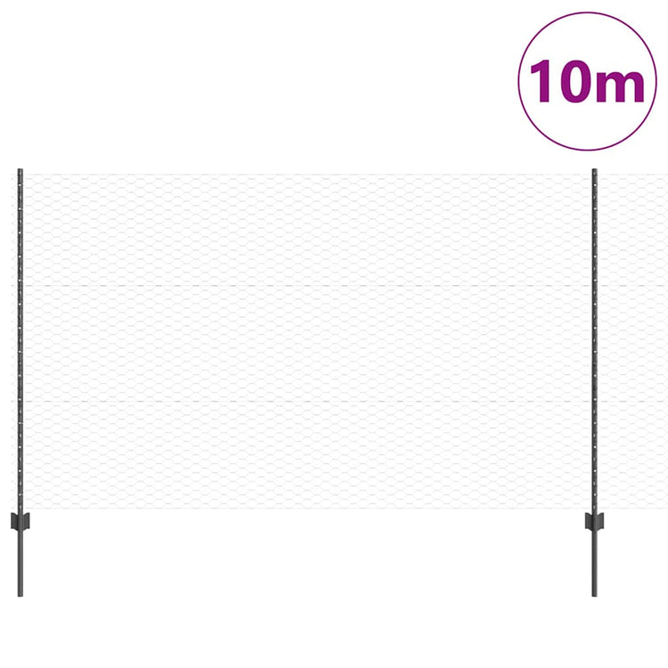 Vidaxl zeshoekig gaasgek met palen 10 x 1,4 m pvc-coated staal grijs