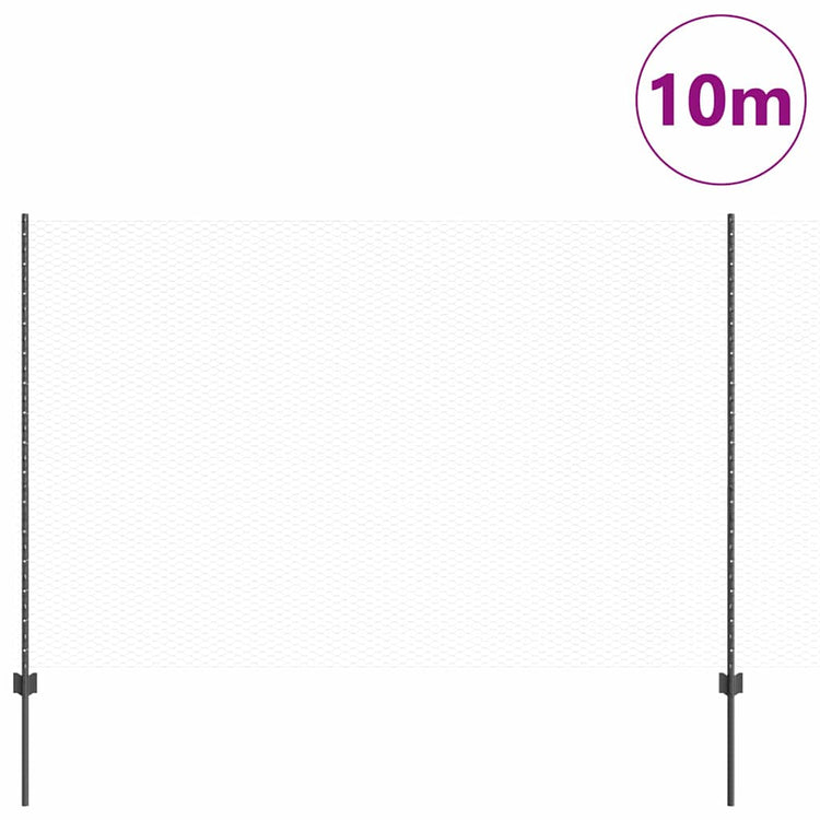 Vidaxl zeshoekig gaasgek met palen 10 x 1,6 m pvc-coated staal grijs