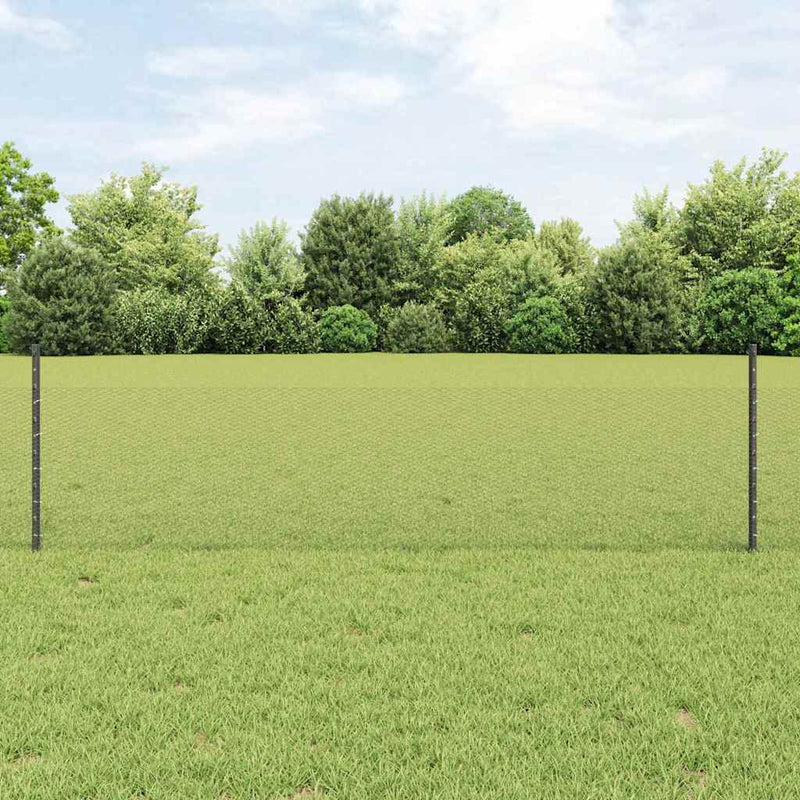 Vidaxl zeshoekig gaasgek met palen 25 x 0,5 m pvc-coated staal grijs