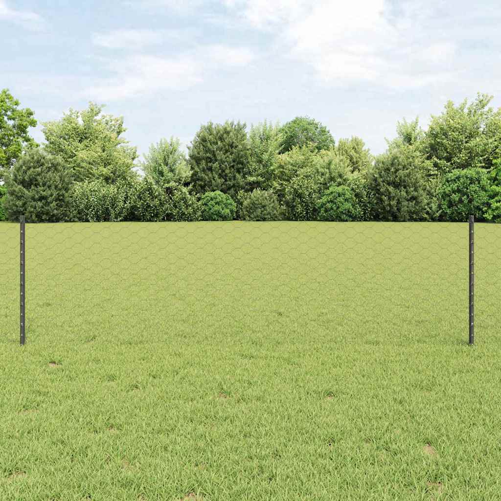 Vidaxl hek met paal grijs 0,6 x 25 m staal en pvc