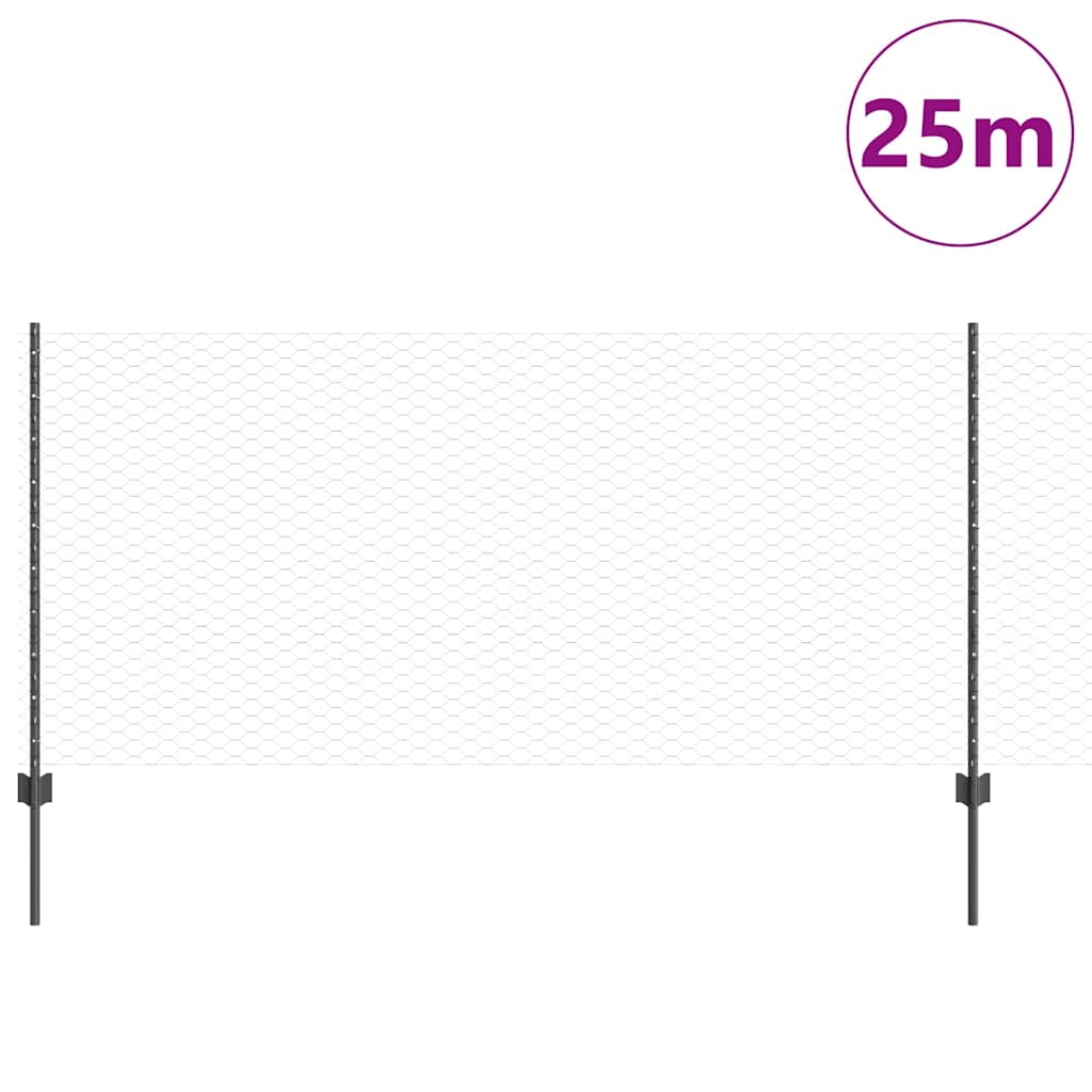 Vidaxl hek met paal grijs 1 x 25 m staal