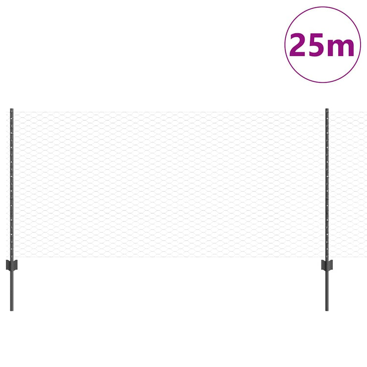 Vidaxl hek met paal grijs 1 x 25 m staal
