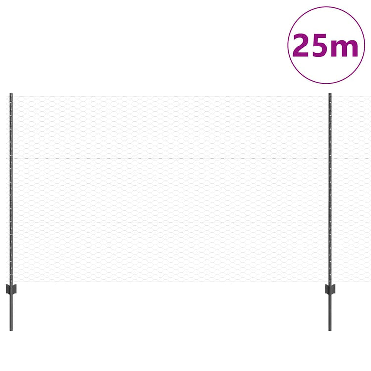 Vidaxl zeshoekig gaasgek met palen 25 x 1,4 m pvc-coated staal grijs
