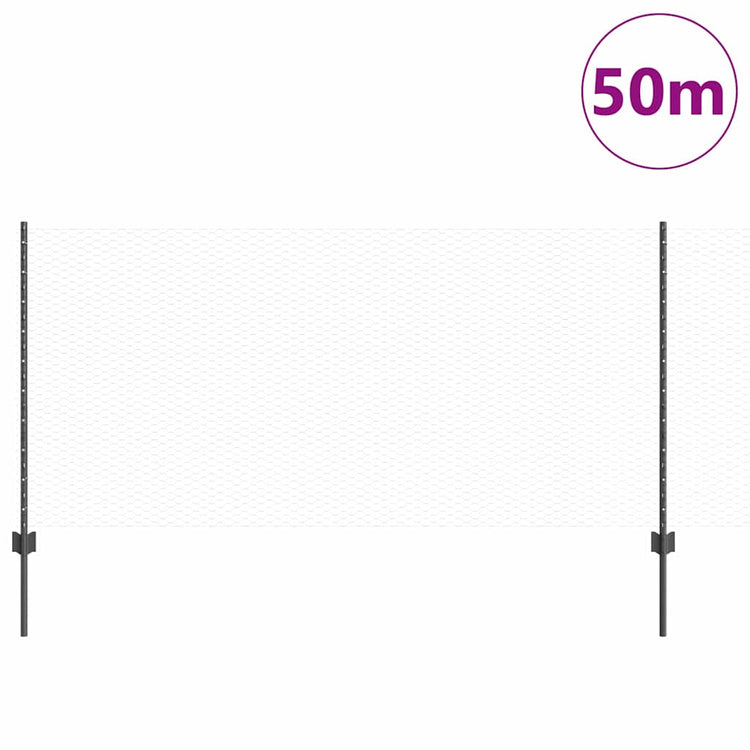 Vidaxl hek met paal grijs 1 x 50 m staal en pvc