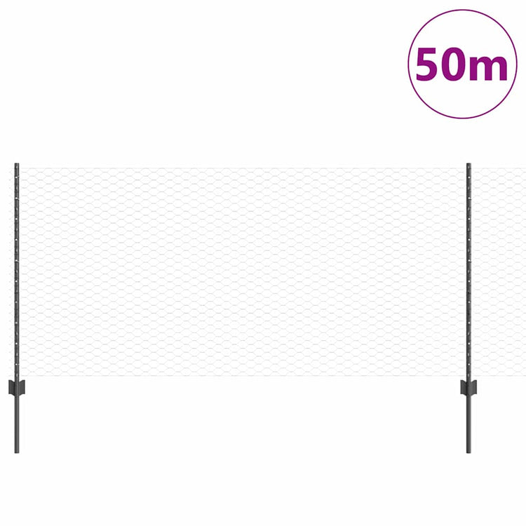 Vidaxl hek met paal grijs 1 x 50 m staal en pvc