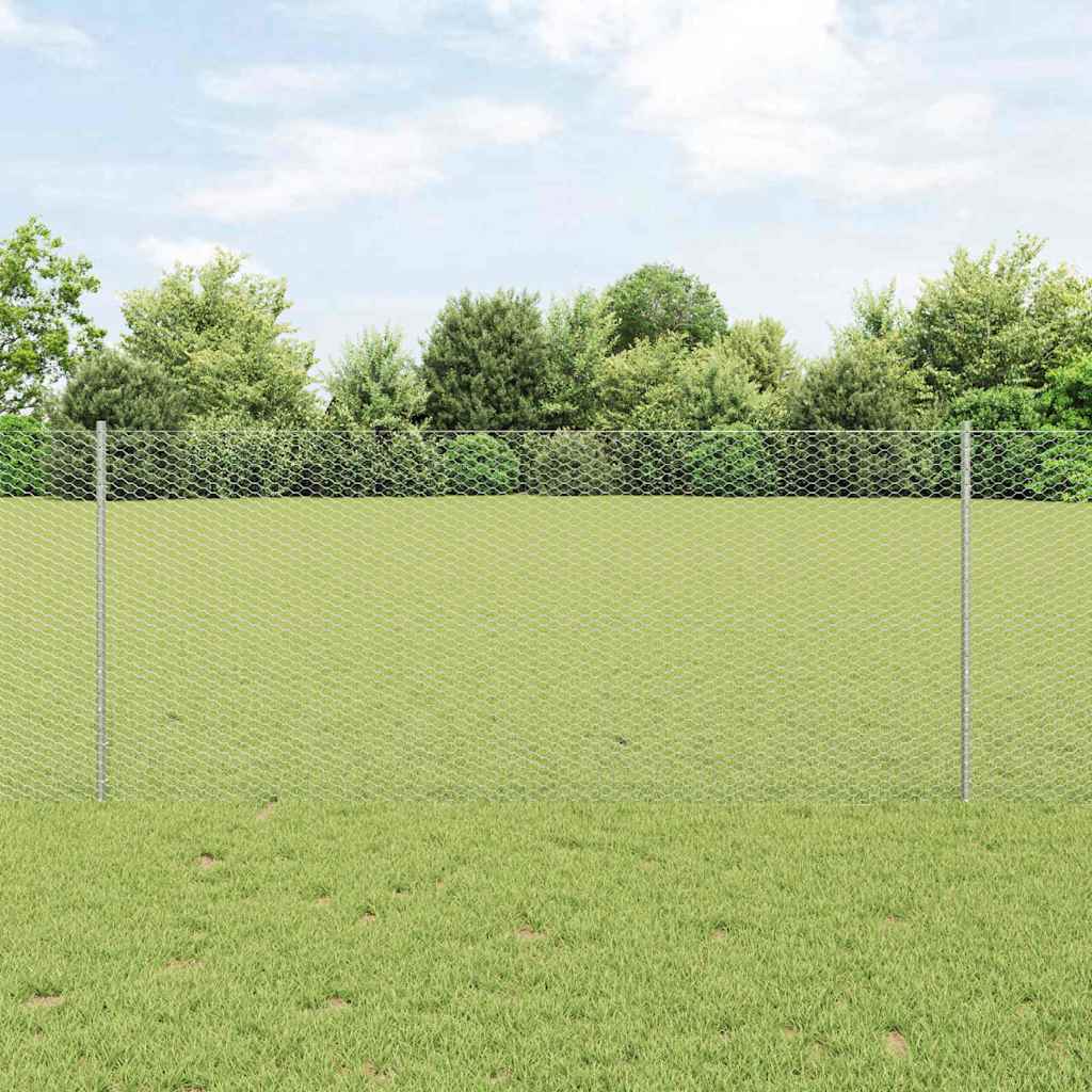 Vidaxl zeshoekig gaasgek met palen 10 x 1 m gegalvaniseerd staal mesh