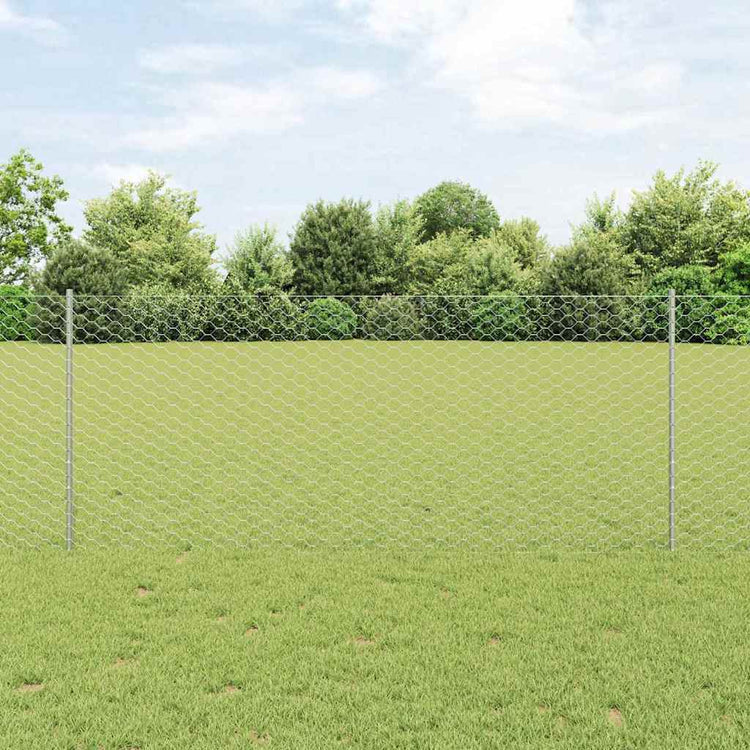 Vidaxl zeshoekig gaasgek met palen 10 x 1 m gegalvaniseerd staal mesh