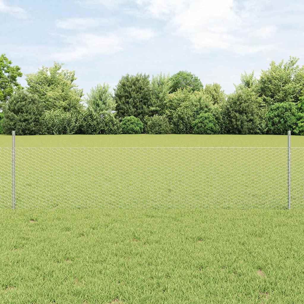 Vidaxl zeshoekig gaasgek met palen 25 x 0,5 m gegalvaniseerd staal