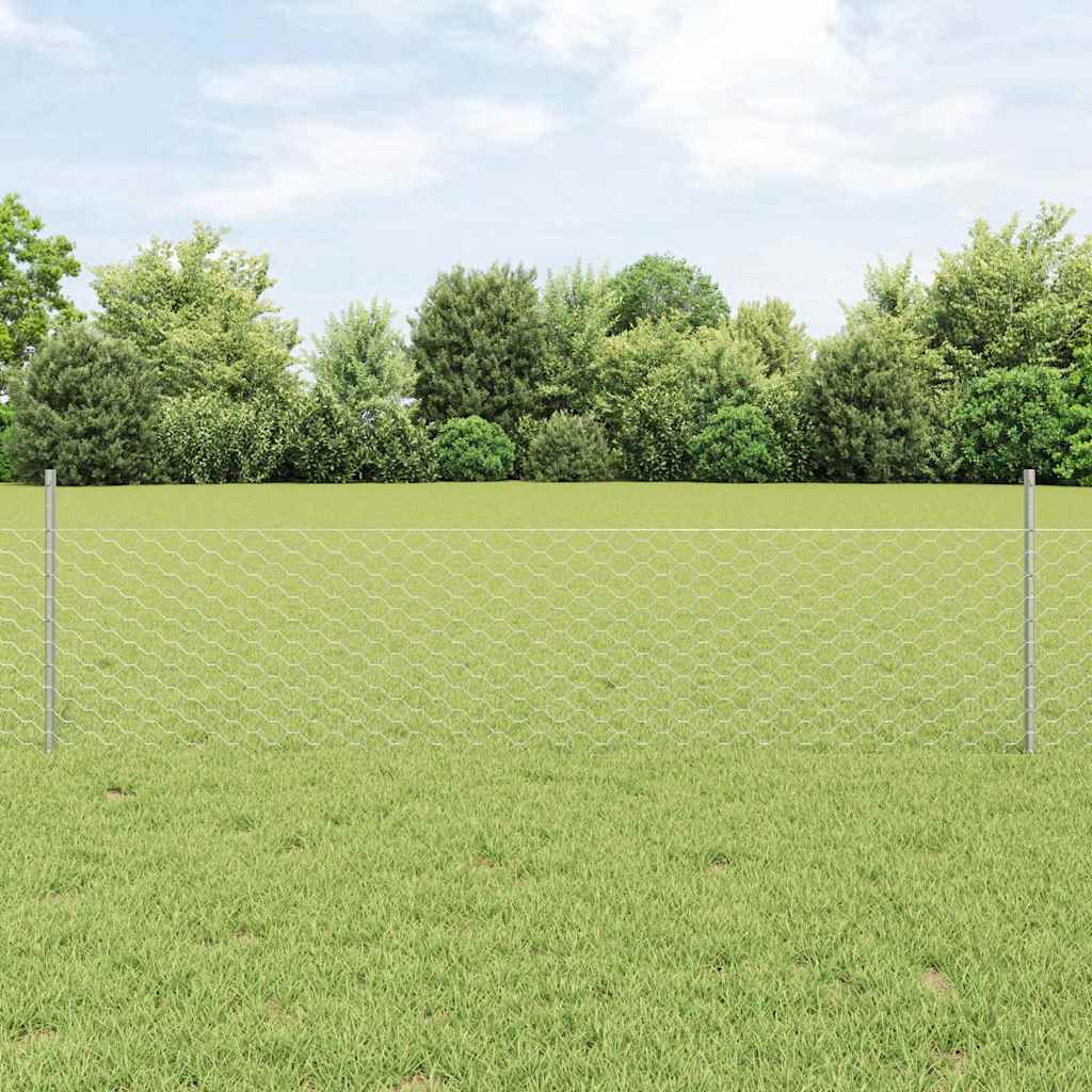Vidaxl zeshoekig gaasgek met palen 25 x 0,5 m gegalvaniseerd staal