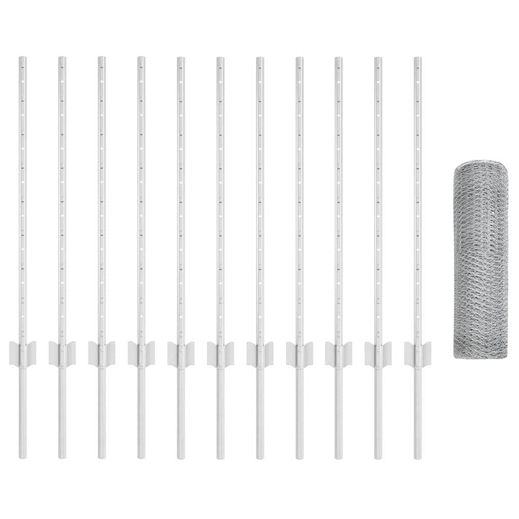 Vidaxl hek met paal zilver 0,8 x 25 m staal