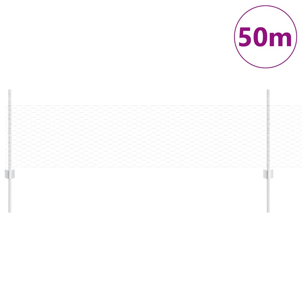 Vidaxl hek met paal zilver 0,5 x 50 m staal