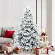 Vidaxl kunst kerstboom met geveerde takken, sneeuw bedekt wit 180 cm - afbeelding 1