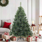 Vidaxl kunst kerstboom met geveerde takken, sneeuw bedekt groen 150 cm - afbeelding 1