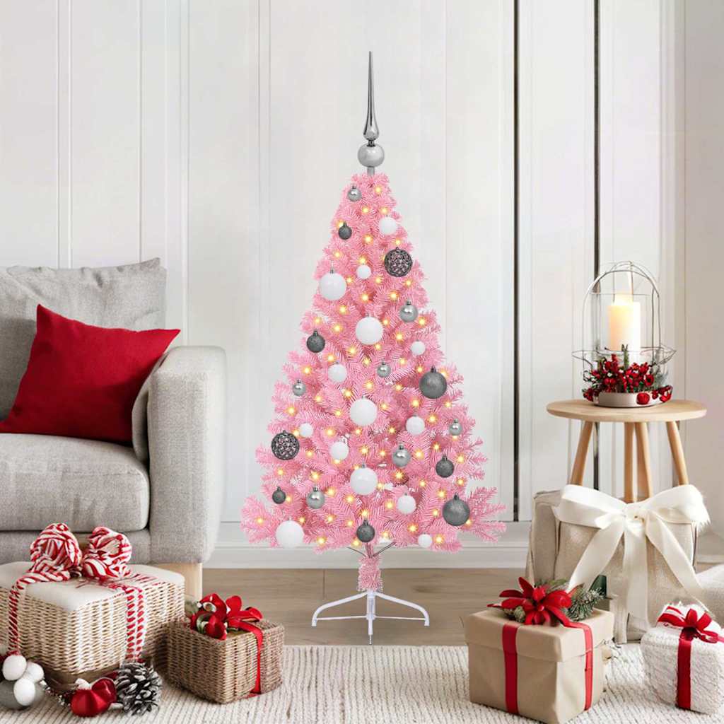 Vidaxl kunstmatig voorverlicht kerstboom met 150 led roze 120 cm pvc