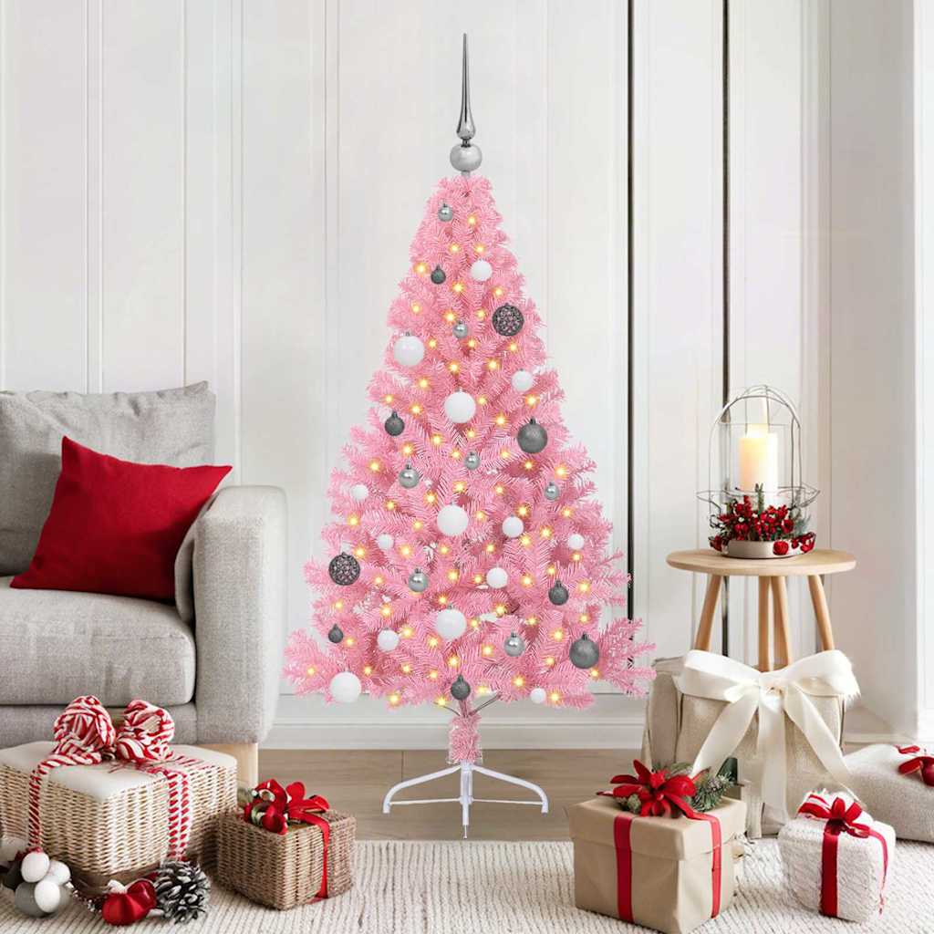 Vidaxl kunstmatig voorverlicht kerstboom met 150 led roze 150 cm pvc