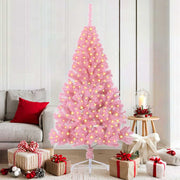 Vidaxl kunstmatig voorverlicht kerstboom met 300 led roze 180 cm pvc - afbeelding 1