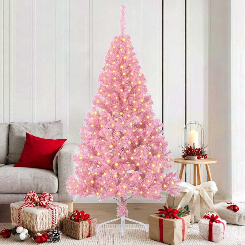 Vidaxl kunstmatig voorverlicht kerstboom met 300 led roze 180 cm pvc