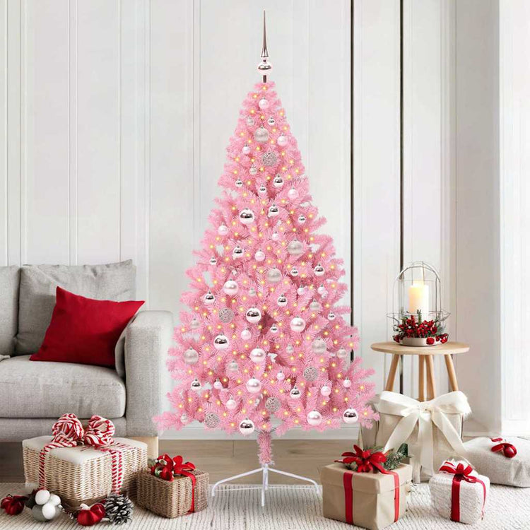Vidaxl kunstmatig voorverlicht kerstboom met 300 led roze 180 cm pvc