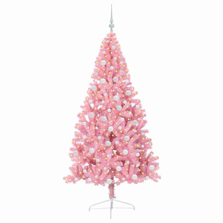 Vidaxl kunstmatig voorverlicht kerstboom met 300 led roze 180 cm pvc