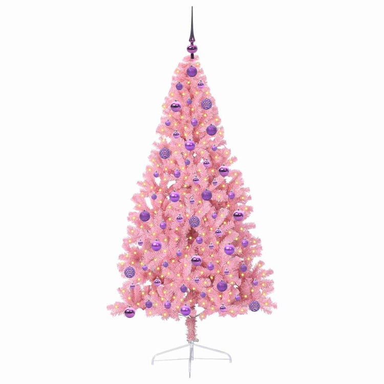 Vidaxl kunstmatig voorverlicht kerstboom met 300 led roze 180 cm pvc