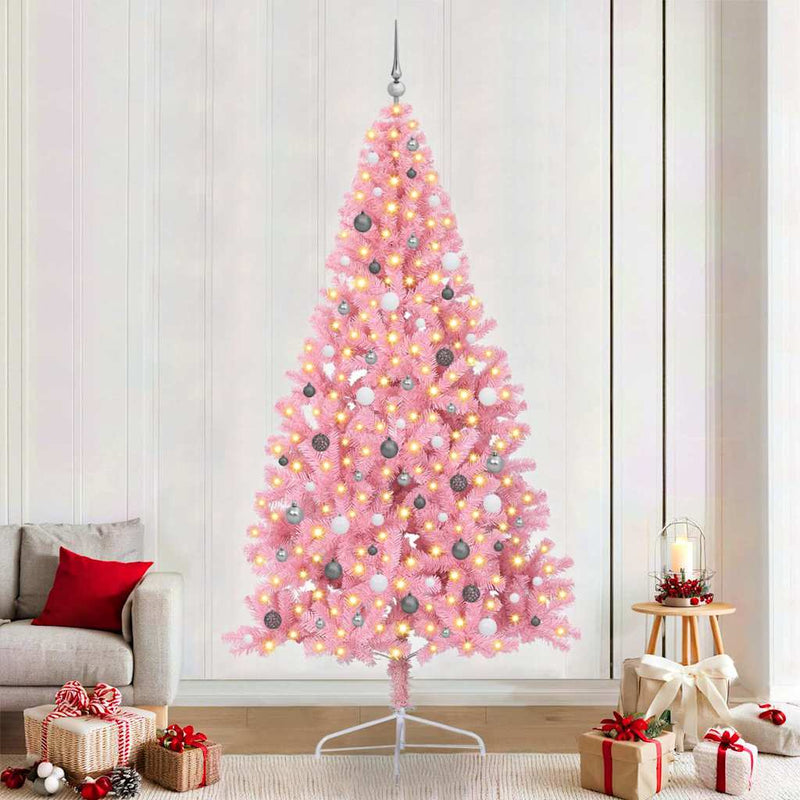 Vidaxl kunstmatig voorverlicht kerstboom met 300 led roze 240 cm pvc