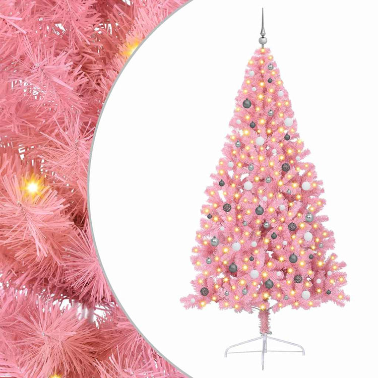 Vidaxl kunstmatig voorverlicht kerstboom met 300 led roze 240 cm pvc
