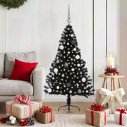 Vidaxl kunstmatig voorverlicht kerstboom met 150 led zwart 150 cm pvc - afbeelding 1
