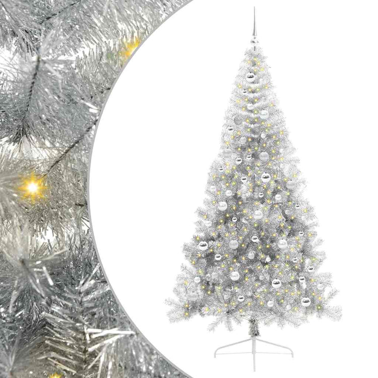 Vidaxl kunstmatig voorverlicht kerstboom met 300 led zilver 210 cm pet