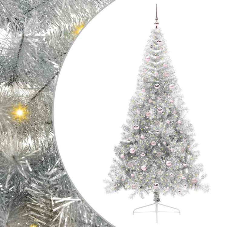 Vidaxl kunstmatig voorverlicht kerstboom met 300 led zilver 240 cm pet