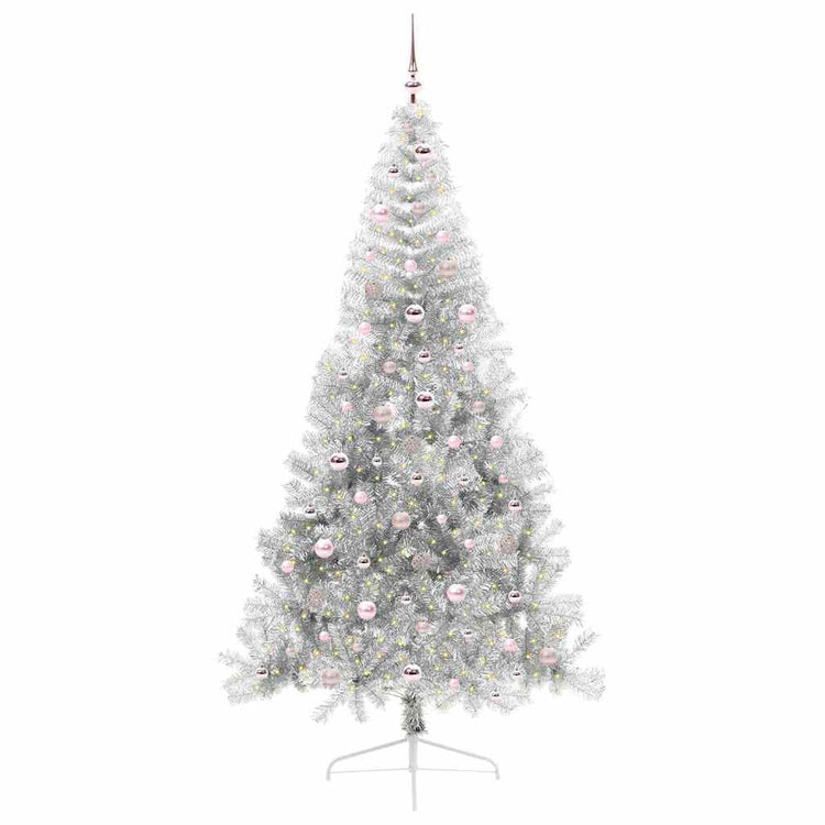 Vidaxl kunstmatig voorverlicht kerstboom met 300 led zilver 240 cm pet