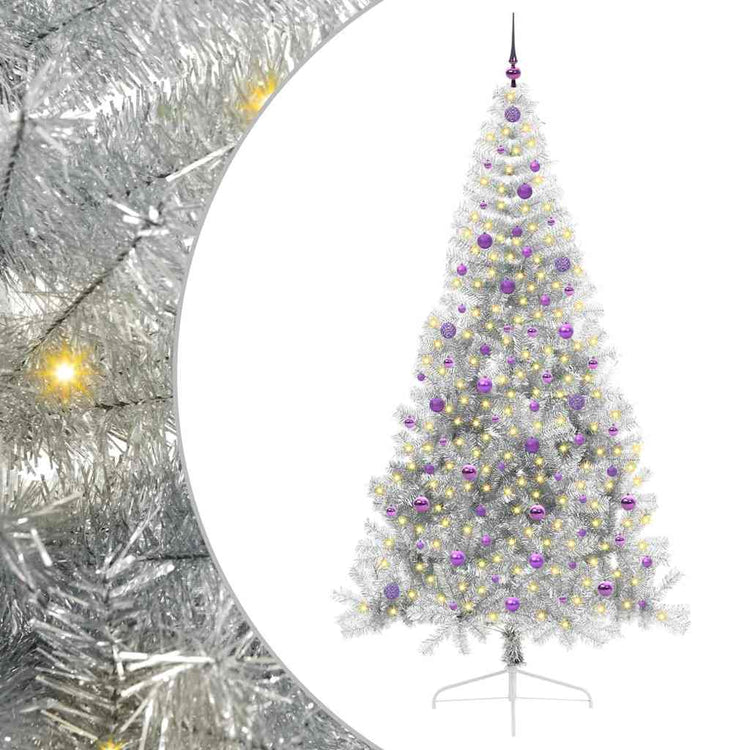 Vidaxl kunstmatig voorverlicht kerstboom met 300 led zilver 240 cm pet