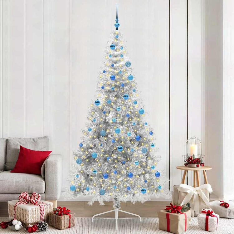 Vidaxl kunstmatig voorverlicht kerstboom met 300 led zilver 240 cm pet