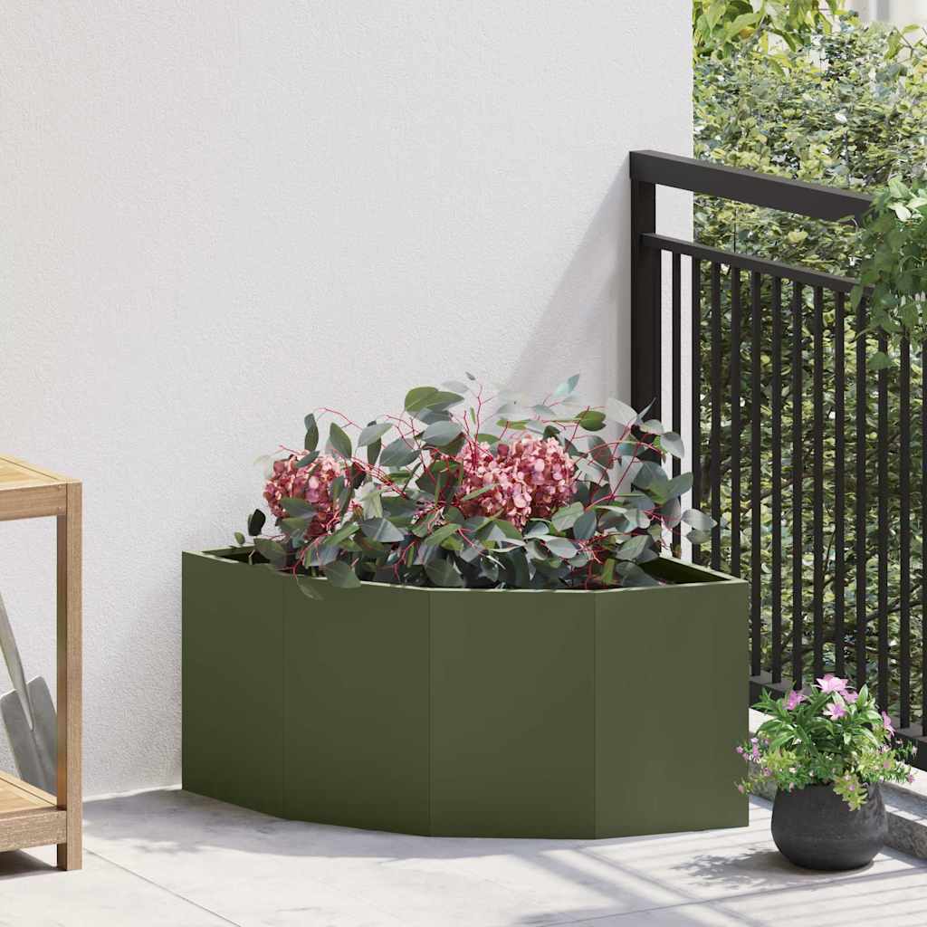 Vidaxl hoek plantbak olijfgroen 60 x 60 x 35 cm staal