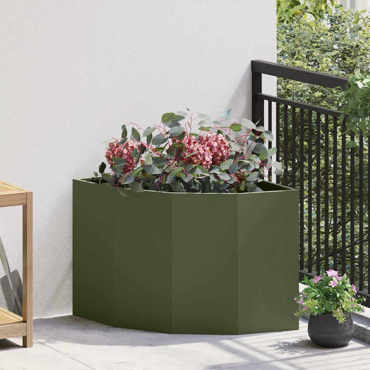 Vidaxl hoek plantbak olijfgroen 60 x 60 x 50 cm staal