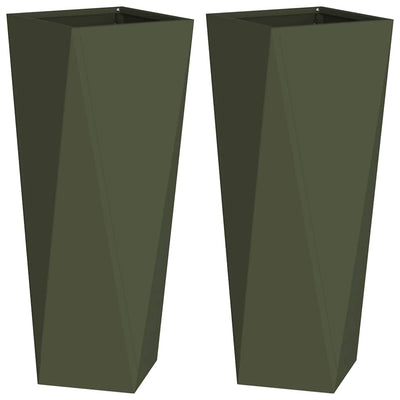 Vidaxl plantenbak 2 st olijf groen 30 x 30 x 75 cm staal