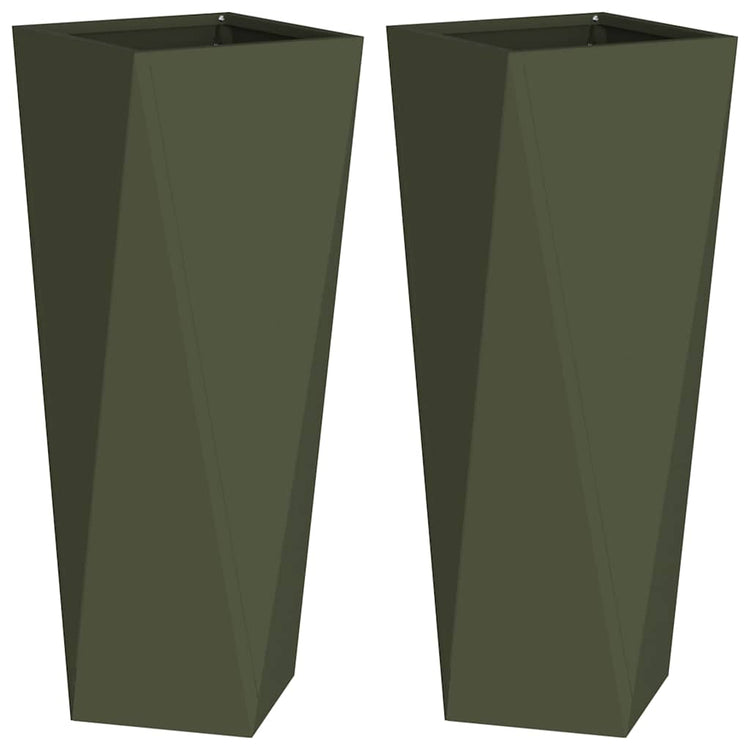 Vidaxl plantenbak 2 st olijf groen 30 x 30 x 75 cm staal