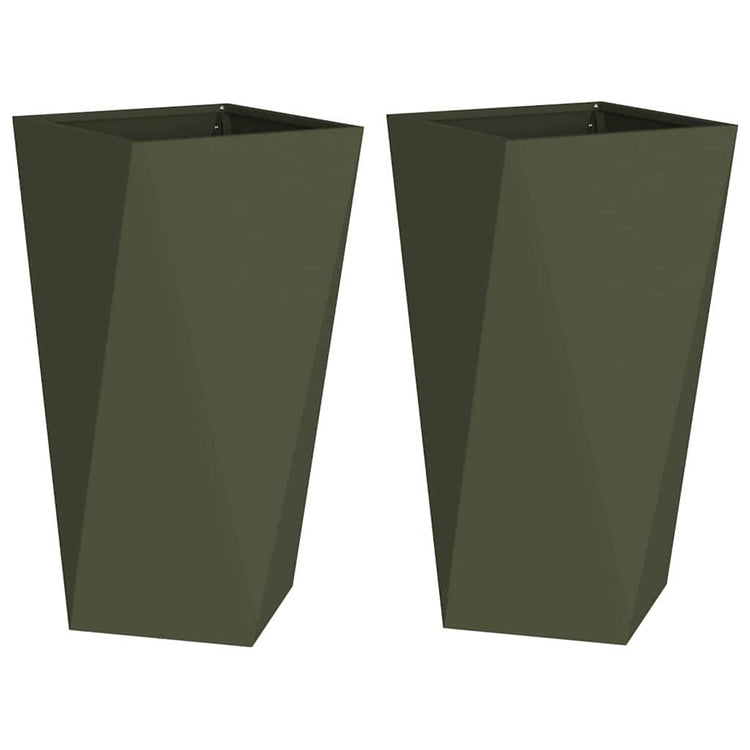Vidaxl plantenbak 2 st olijf groen 40 x 40 x 75 cm staal