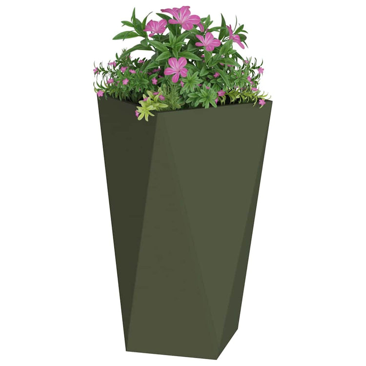 Vidaxl plantenbak 2 st olijf groen 40 x 40 x 75 cm staal