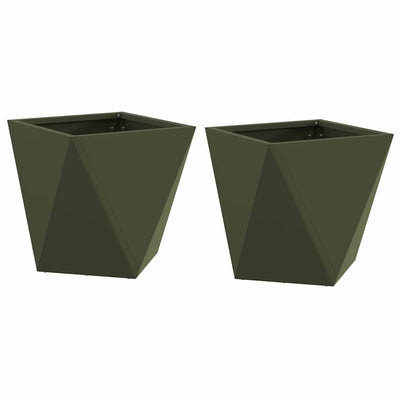 Vidaxl plantenbak 2 st olijf groen 30 x 30 x 30 cm staal