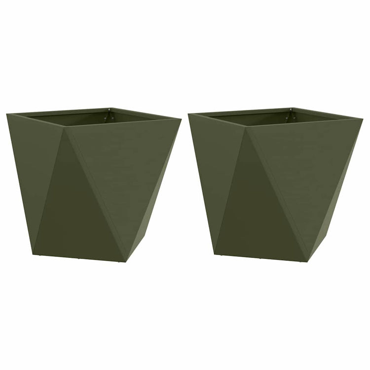 Vidaxl plantenbak 2 st olijf groen 40 x 40 x 40 cm staal