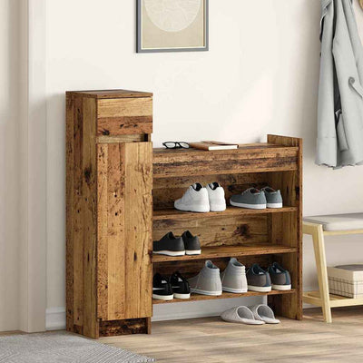 Vidaxl schoenenkast 100,5 x 28 x 100 cm bewerkt hout oudhout
