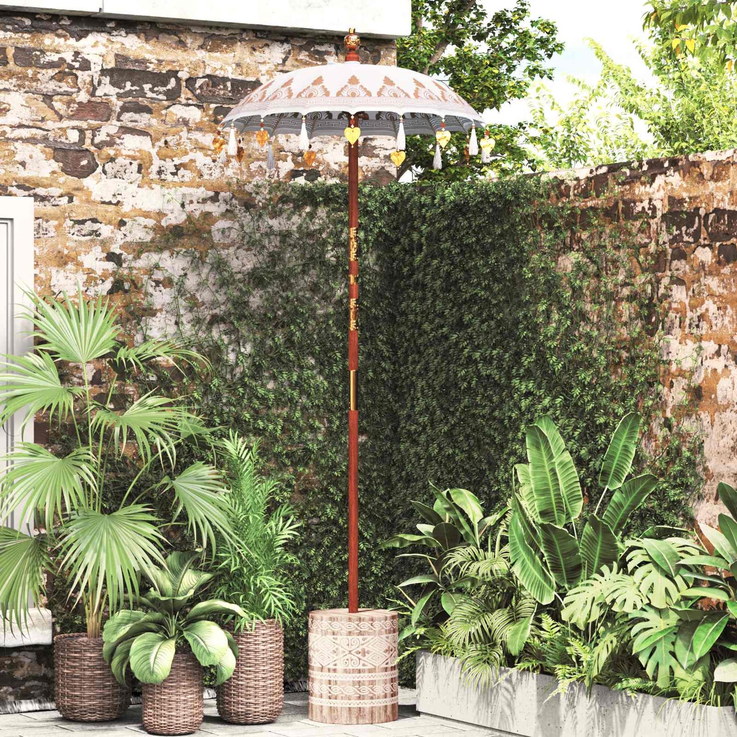 Vidaxl balinese parasol met basis crème 95 x 95 x 260 cm