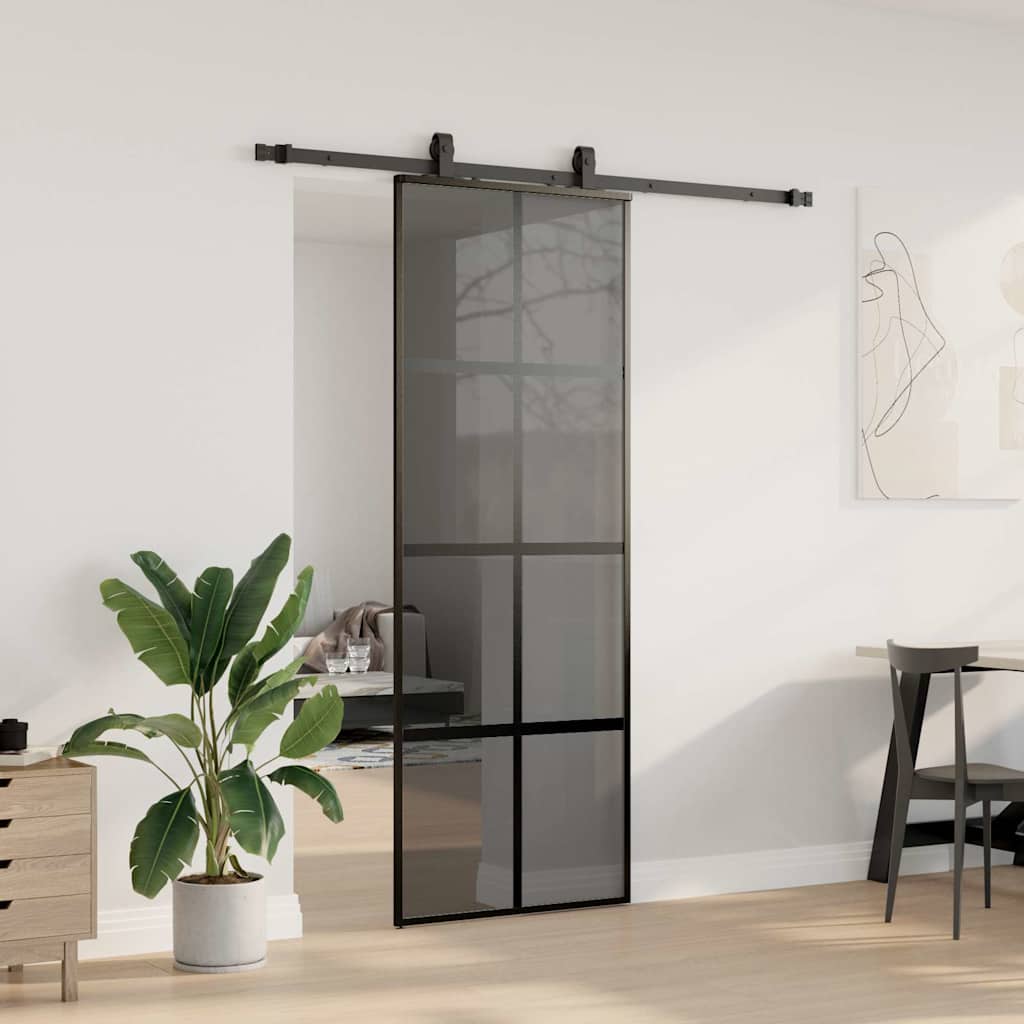 Vidaxl schuifdeur met beslagset 76x205 cm gehard glas zwart