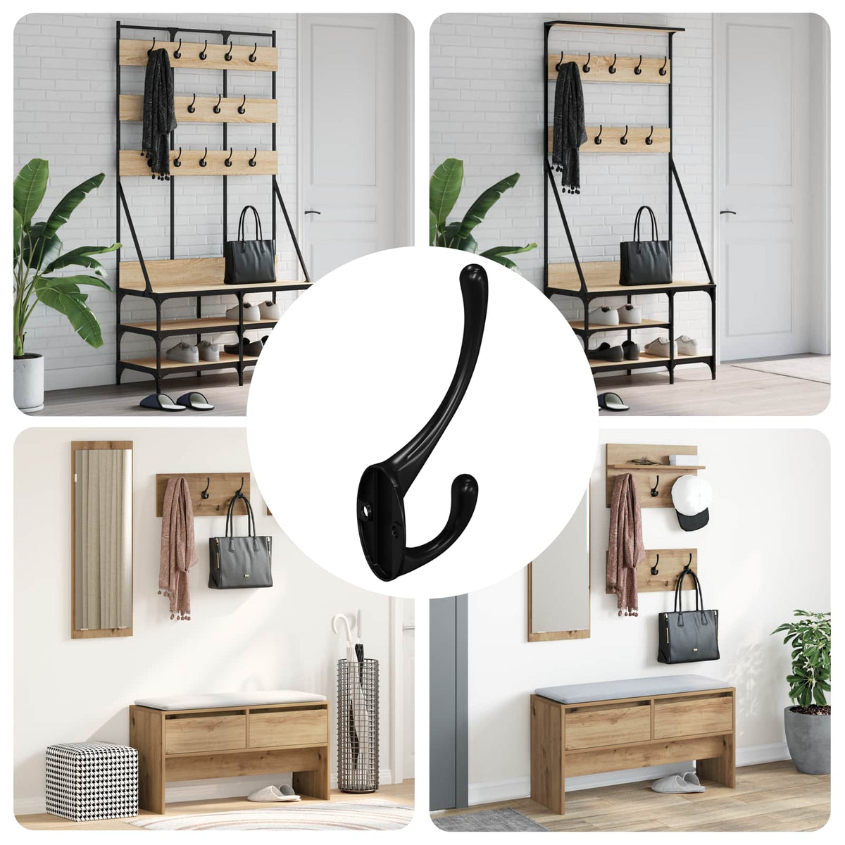 Vidaxl kledinghaak 12 st zwart 102 x 29 x 47mm zinklegering