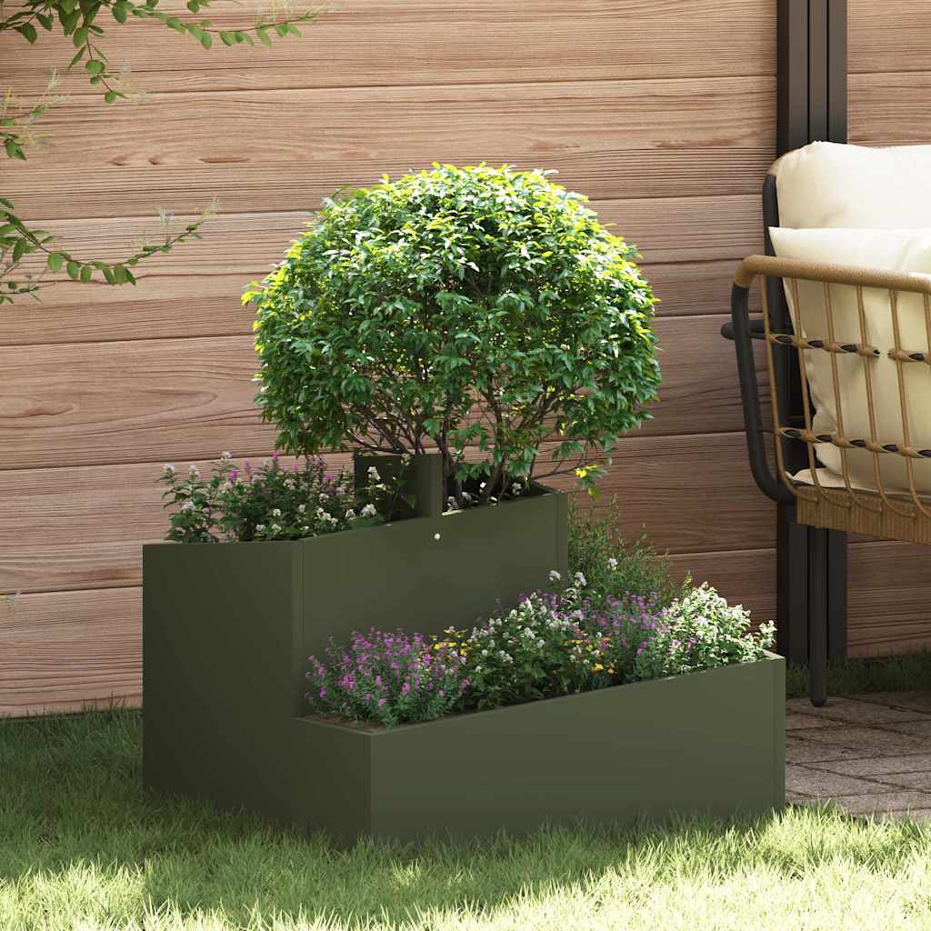 Vidaxl plantenbak olijfgroen 60 x 60 x 50 cm koudgewalst staal