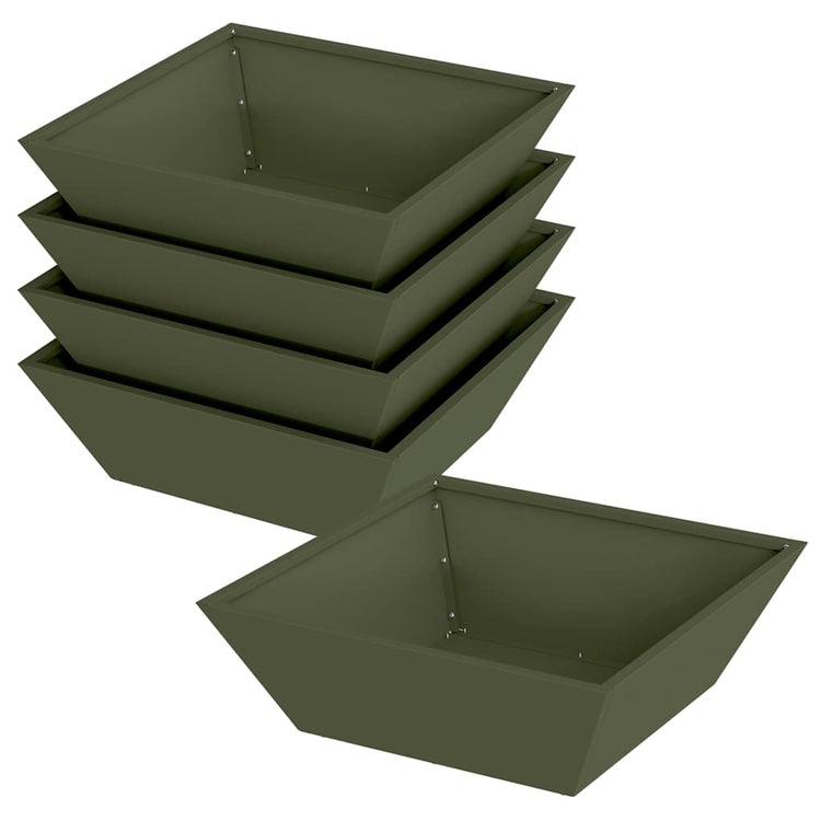 Vidaxl plantenbak 5 st olijfgroen 50 x 50 x 15 cm koudgewalst staal
