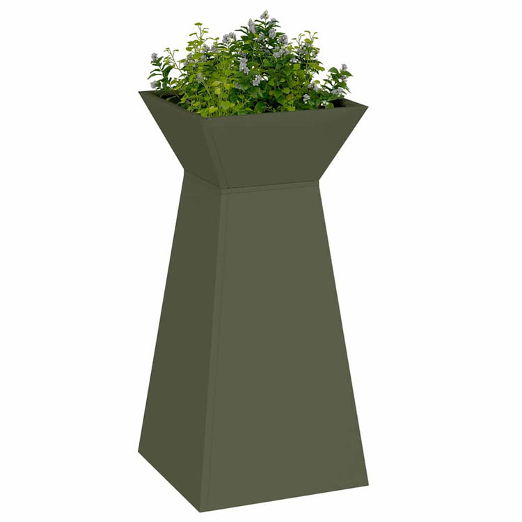 Vidaxl pilaar plantenbak olijfgroen 35 x 35 x 73 cm koudgewalst staal