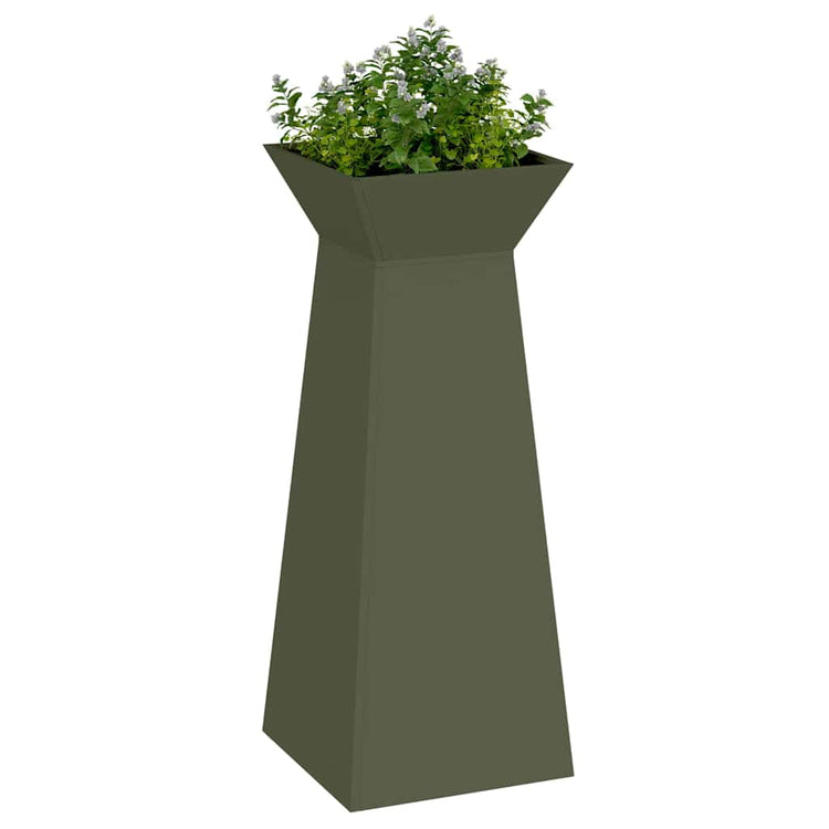 Vidaxl pilaar plantenbak olijfgroen 40 x 40 x 100 cm koudgewalst staal
