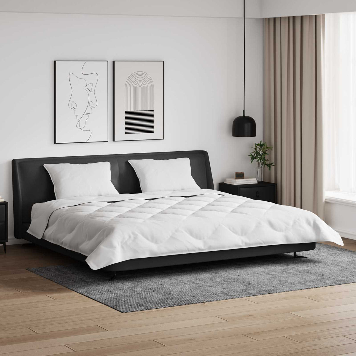 Vidaxl dekbed met kussens 3 st wit microfiber en dons feather