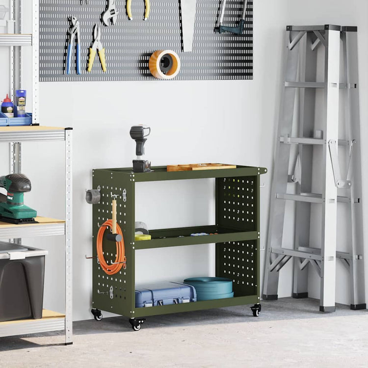 Vidaxl gereedschapswagen olijfgroen 75 x 35 x 73 cm koudgewalst staal